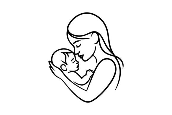 Download Mom and Baby Line Art Vector Icon – Mini - Vector Collection