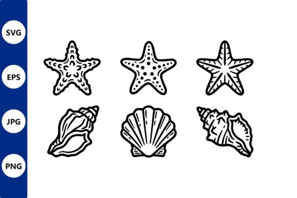 Download Starfish and Seashell Line Art Vector - Vector Collection