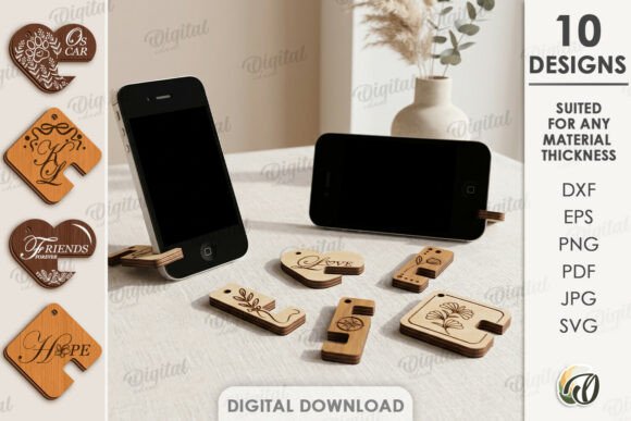 Download Keychain Phone Stands Bundle Laser Cut - Stands Collection