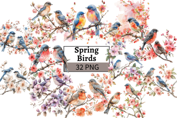 Download Watercolor Spring Birds Illustration - Illustration Collection